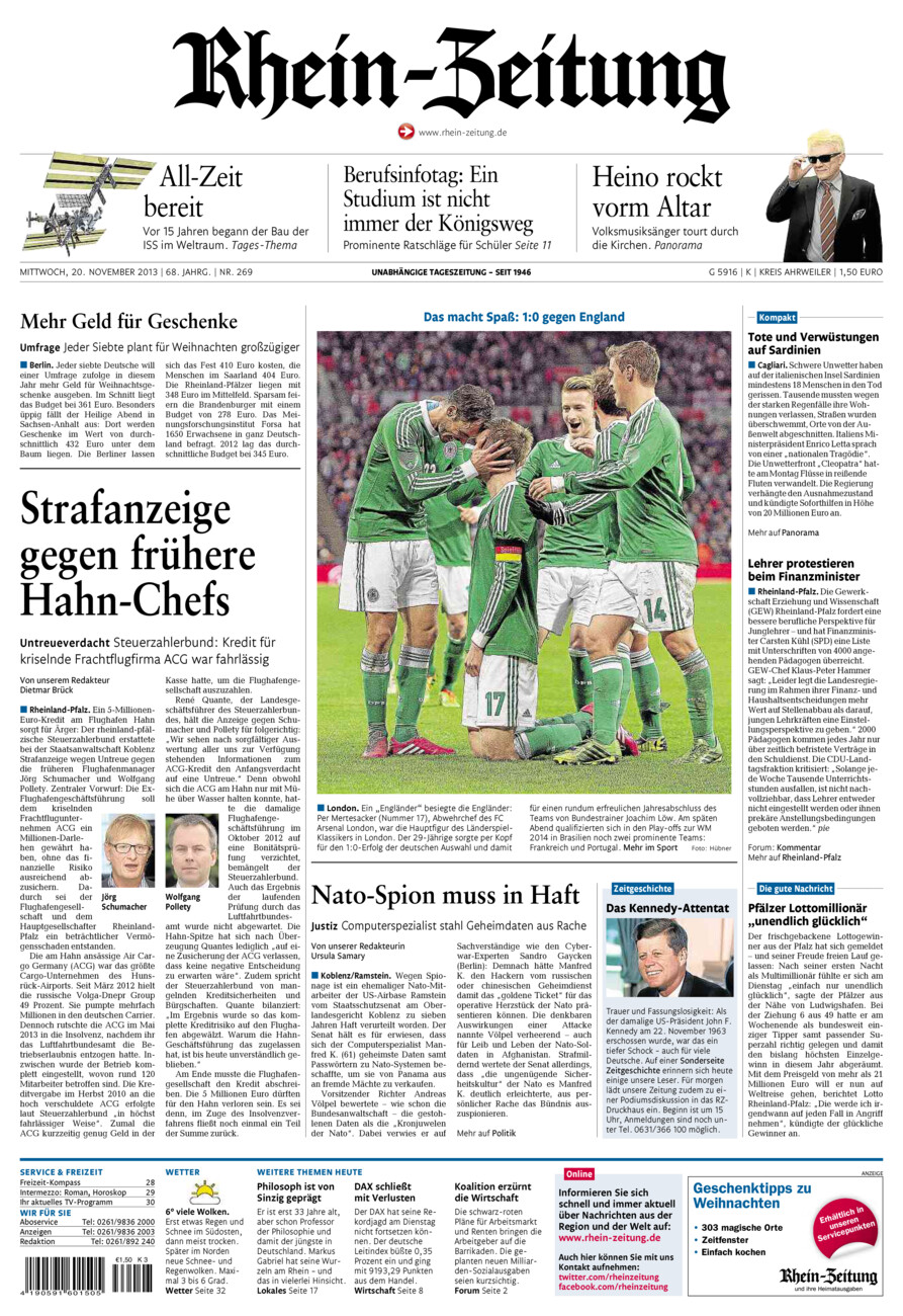 Rhein-Zeitung Kreis Ahrweiler vom Mittwoch, 20.11.2013