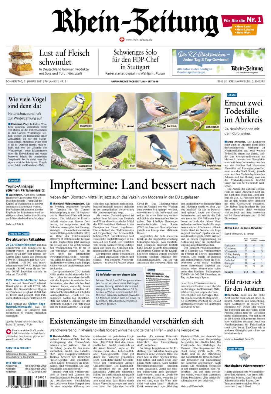 Rhein-Zeitung Kreis Ahrweiler vom Donnerstag, 07.01.2021