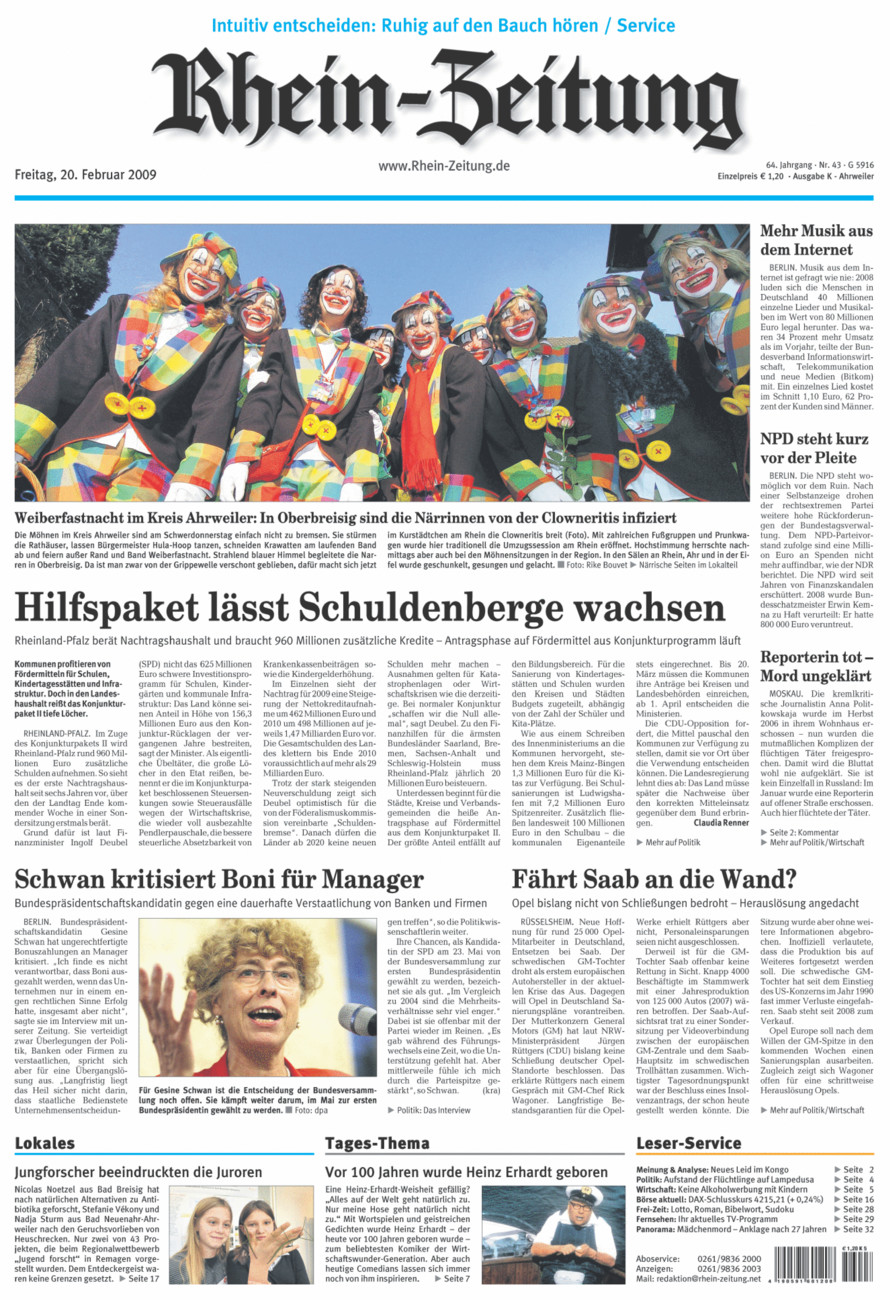 Rhein-Zeitung Kreis Ahrweiler vom Freitag, 20.02.2009