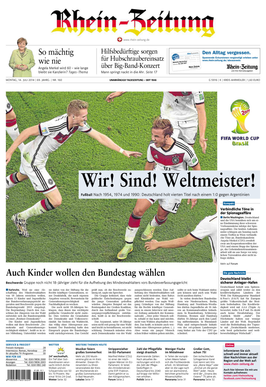 Rhein-Zeitung Kreis Ahrweiler vom Montag, 14.07.2014