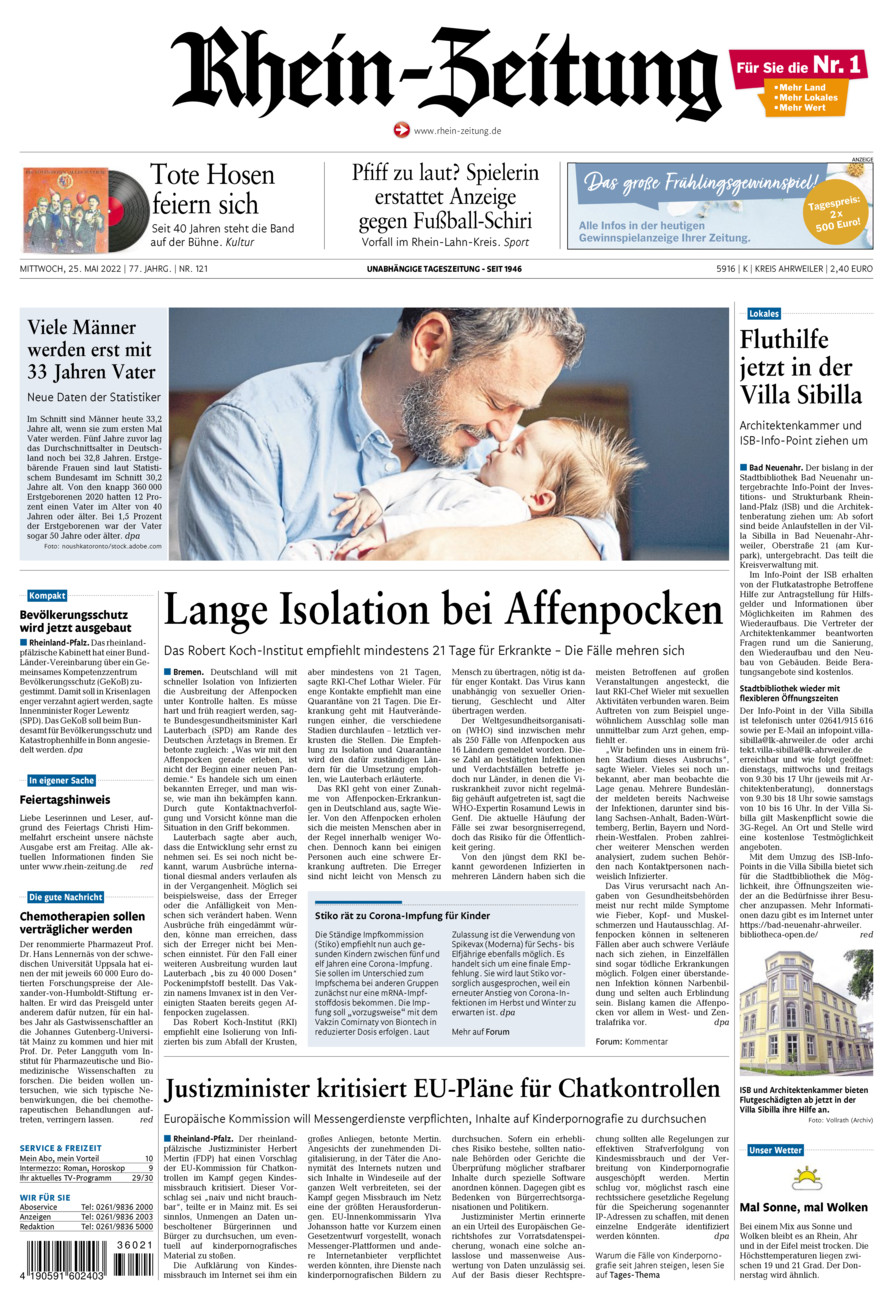 Rhein-Zeitung Kreis Ahrweiler vom Mittwoch, 25.05.2022