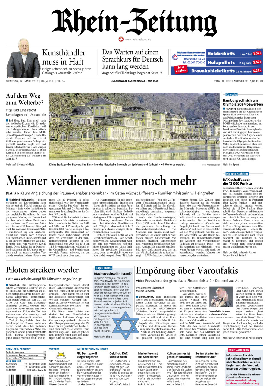 Rhein-Zeitung Kreis Ahrweiler vom Dienstag, 17.03.2015