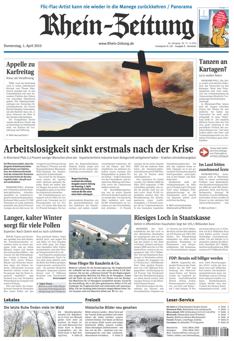Rhein-Zeitung Kreis Ahrweiler vom Donnerstag, 01.04.2010