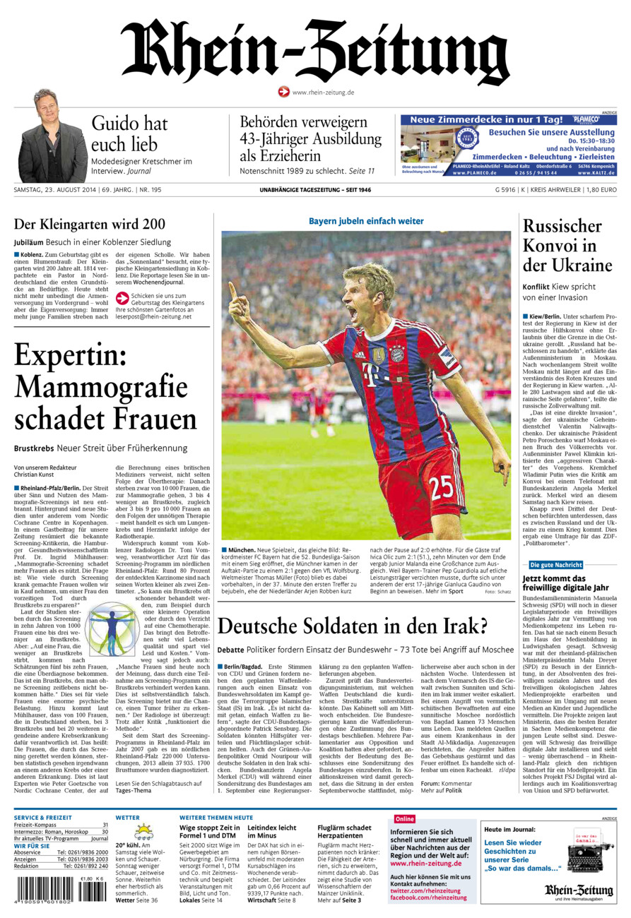 Rhein-Zeitung Kreis Ahrweiler vom Samstag, 23.08.2014