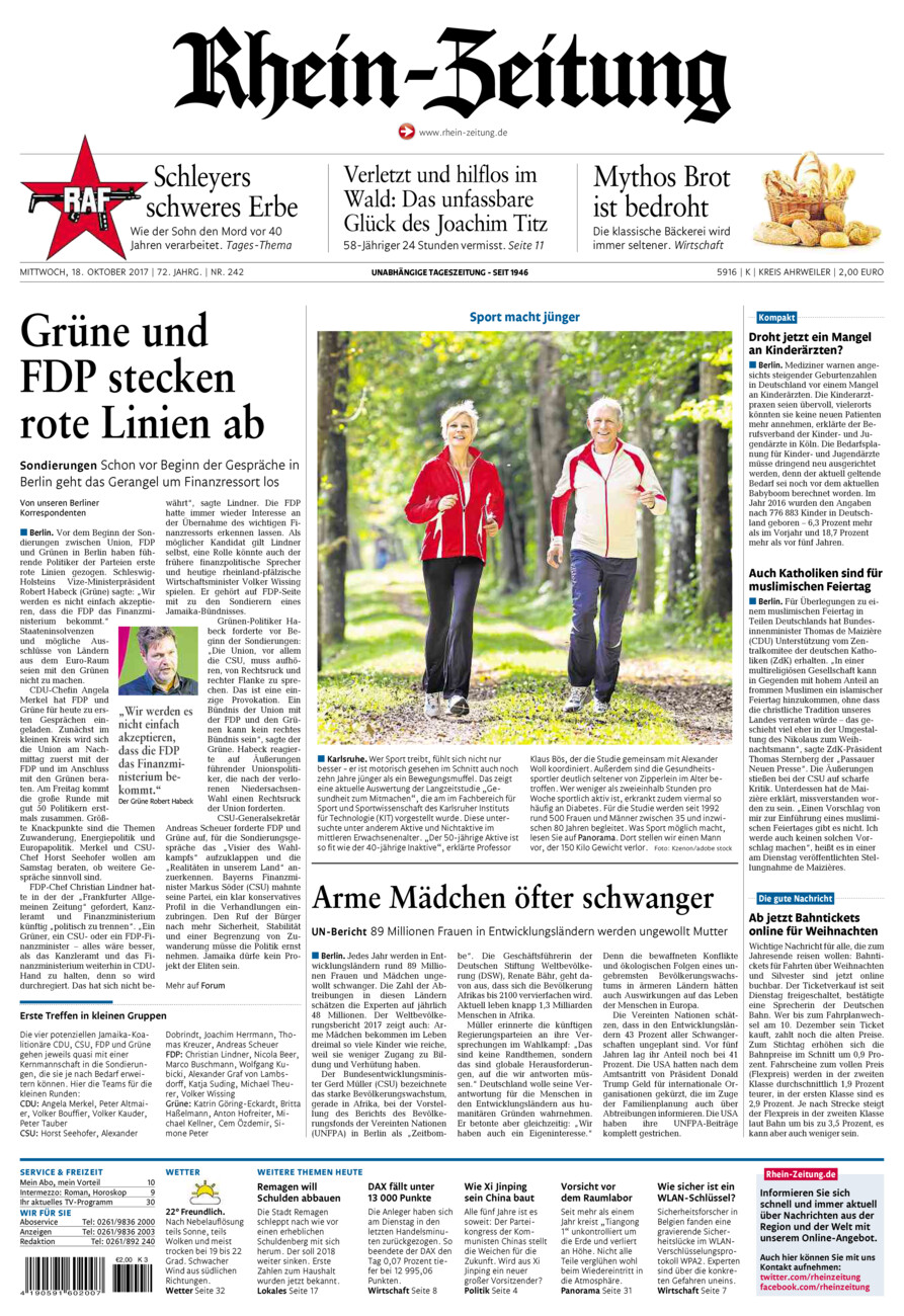 Rhein-Zeitung Kreis Ahrweiler vom Mittwoch, 18.10.2017