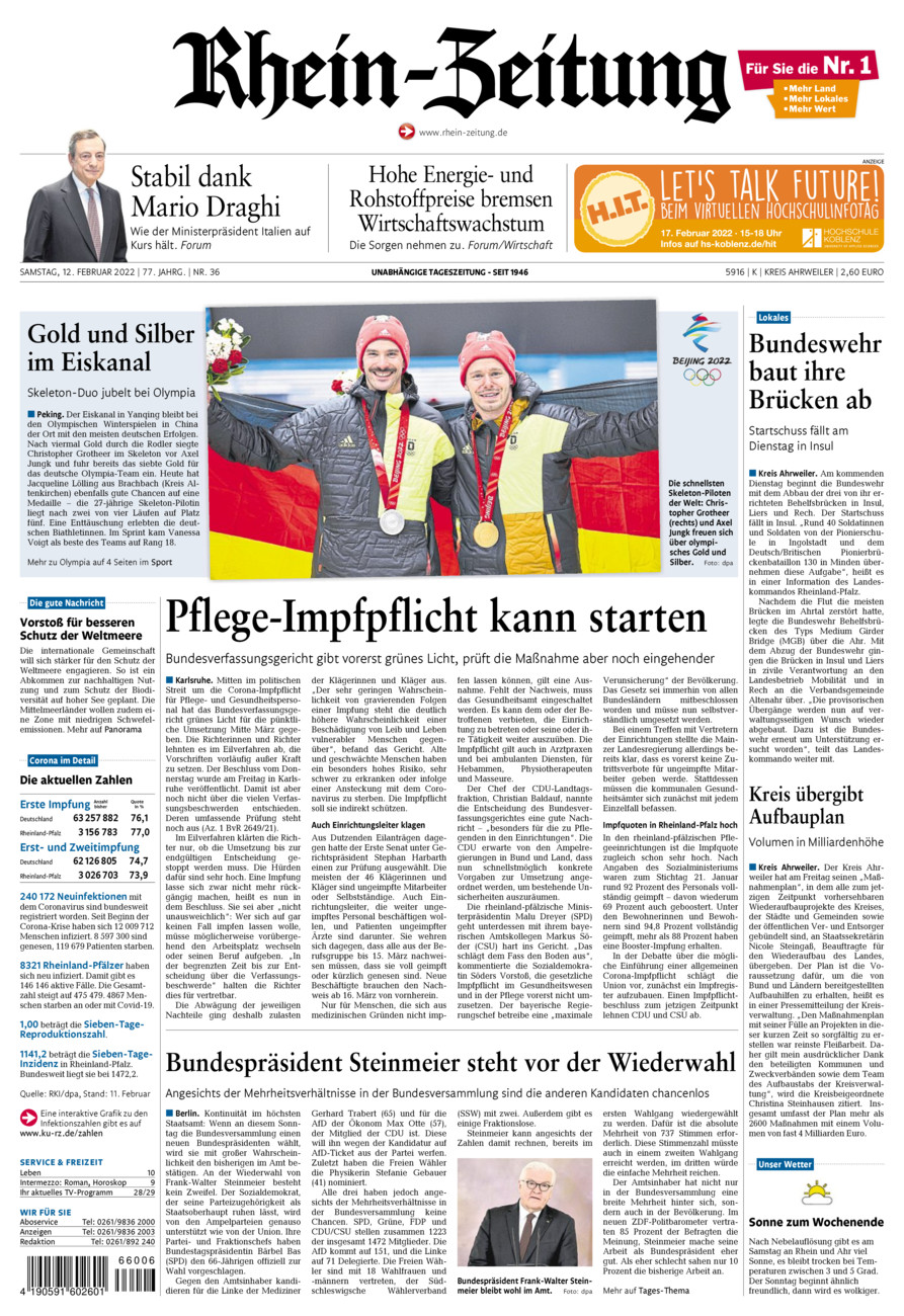Rhein-Zeitung Kreis Ahrweiler vom Samstag, 12.02.2022