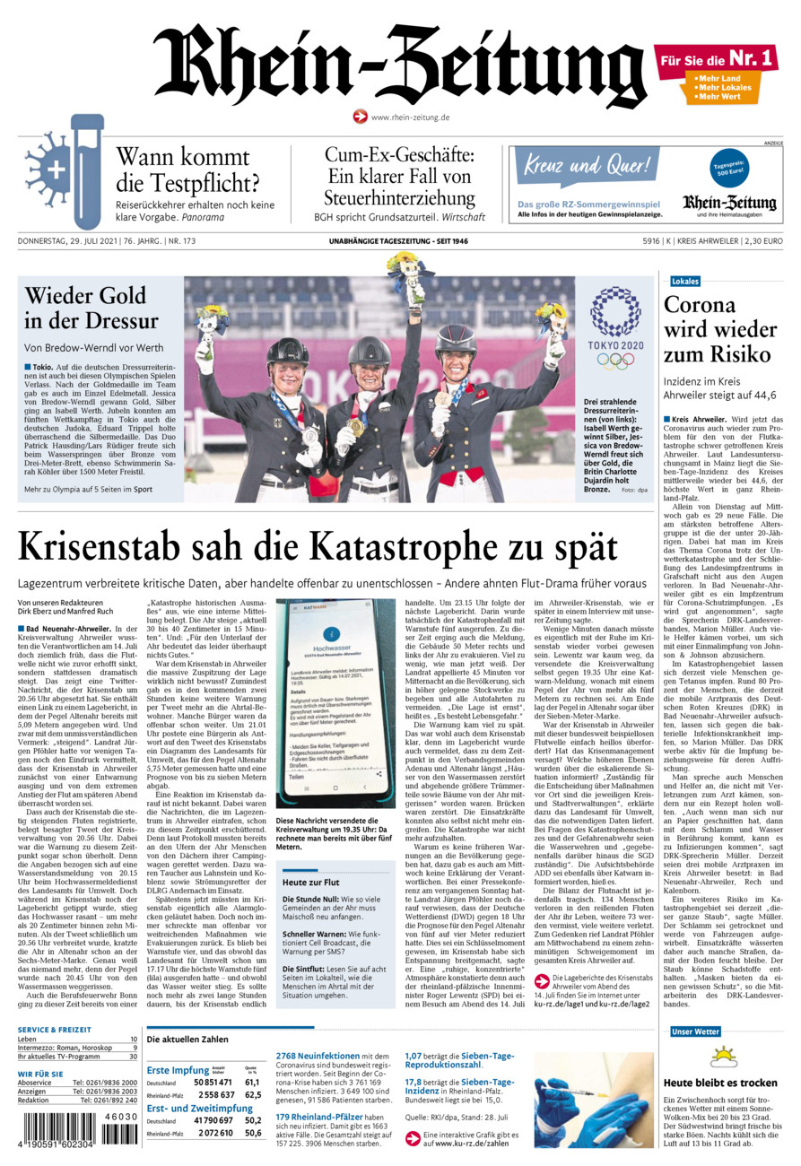 Rhein-Zeitung Kreis Ahrweiler vom Donnerstag, 29.07.2021