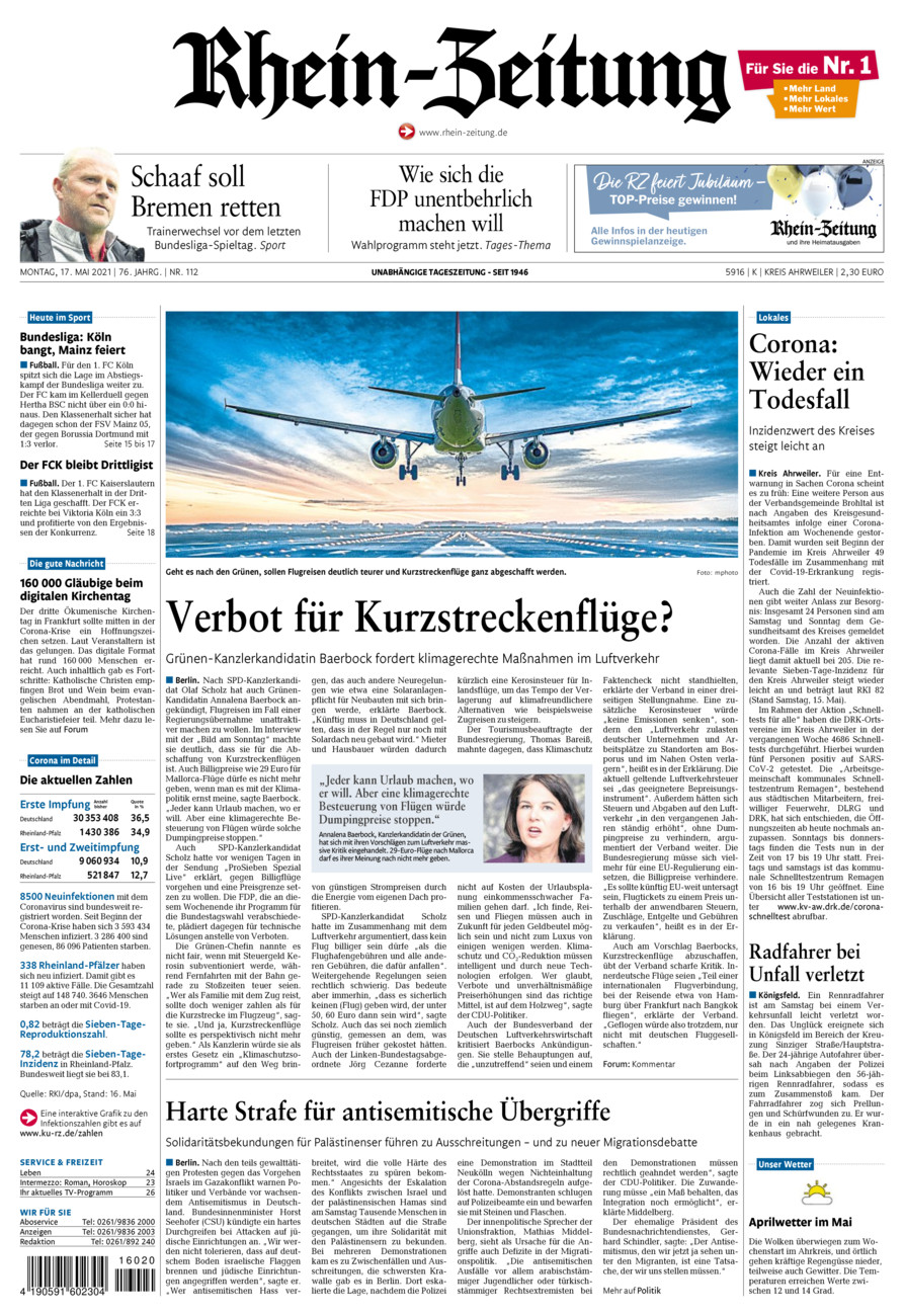Rhein-Zeitung Kreis Ahrweiler vom Montag, 17.05.2021