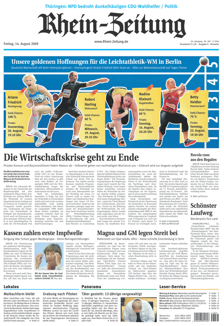 Rhein-Zeitung Kreis Ahrweiler vom Freitag, 14.08.2009