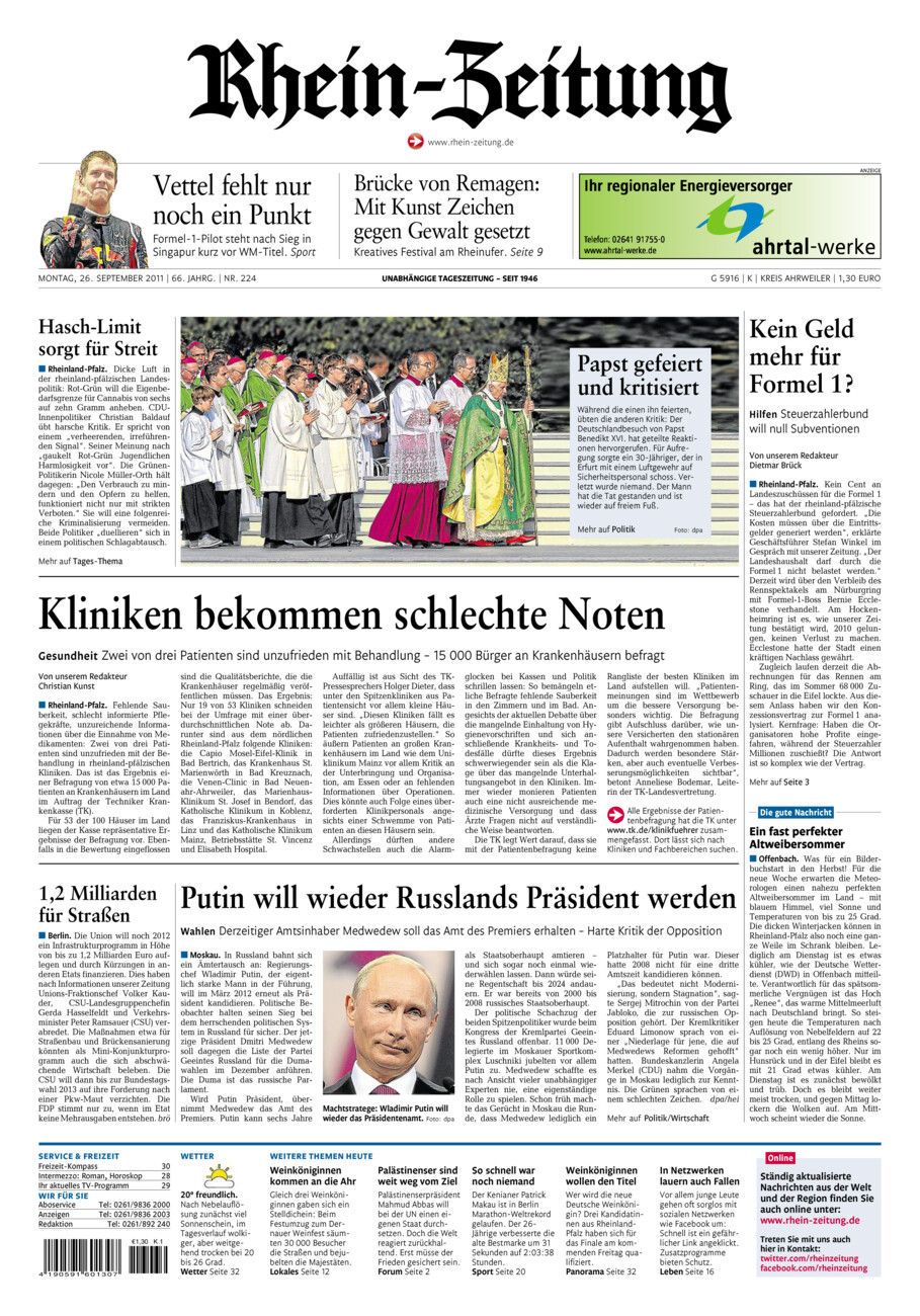 Rhein-Zeitung Kreis Ahrweiler vom Montag, 26.09.2011