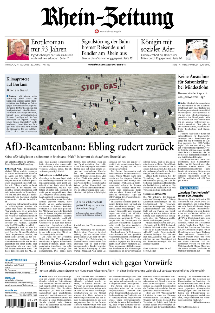 Rhein-Zeitung Kreis Ahrweiler vom Mittwoch, 16.07.2025