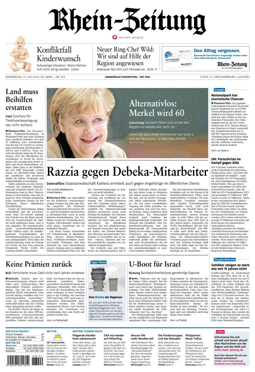 Rhein-Zeitung Kreis Ahrweiler vom Donnerstag, 17.07.2014