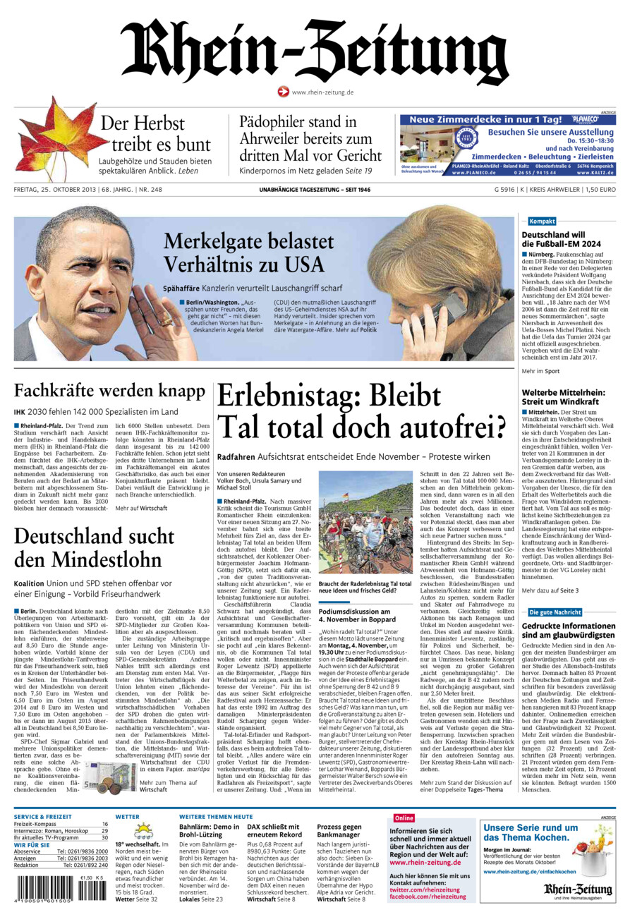 Rhein-Zeitung Kreis Ahrweiler vom Freitag, 25.10.2013