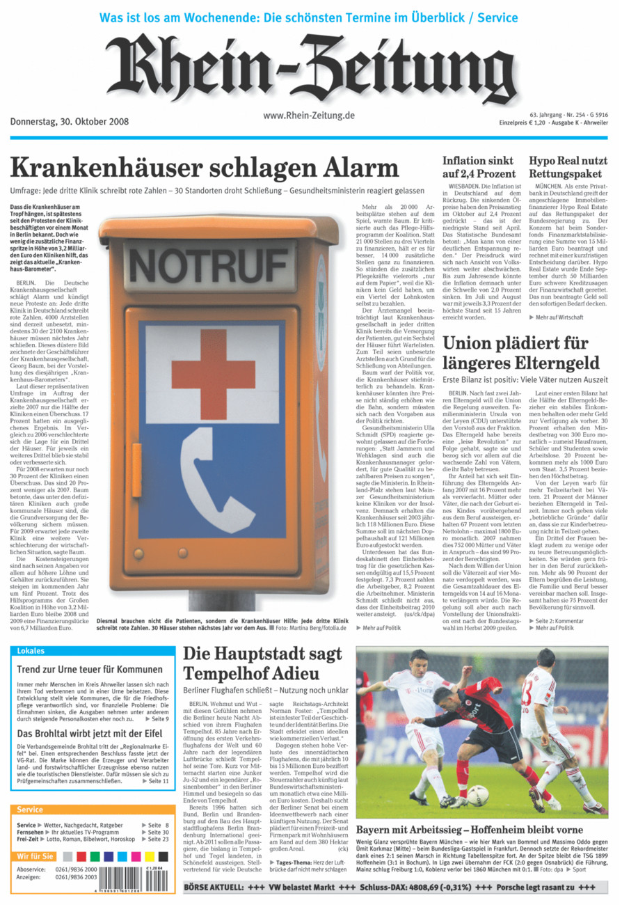 Rhein-Zeitung Kreis Ahrweiler vom Donnerstag, 30.10.2008