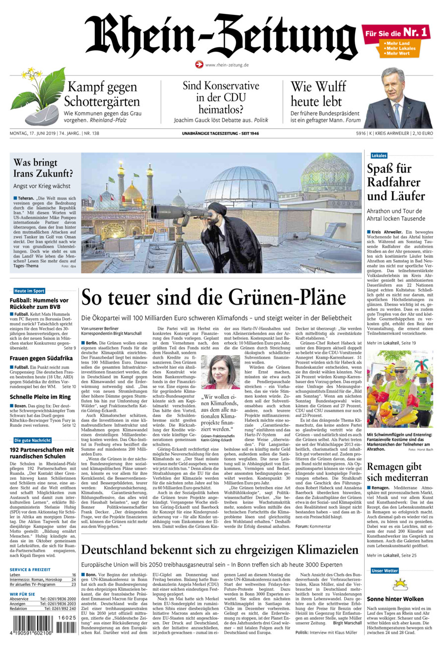 Rhein-Zeitung Kreis Ahrweiler vom Montag, 17.06.2019