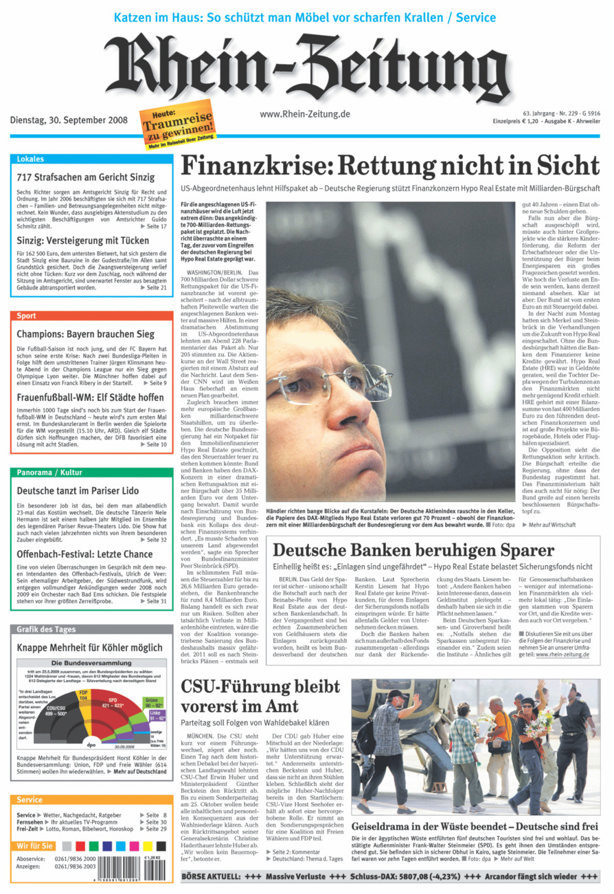 Rhein-Zeitung Kreis Ahrweiler vom Dienstag, 30.09.2008