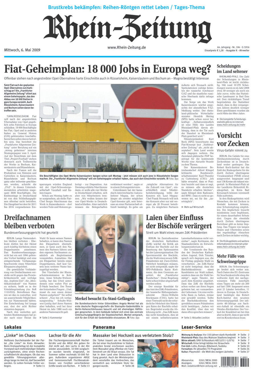 Rhein-Zeitung Kreis Ahrweiler vom Mittwoch, 06.05.2009