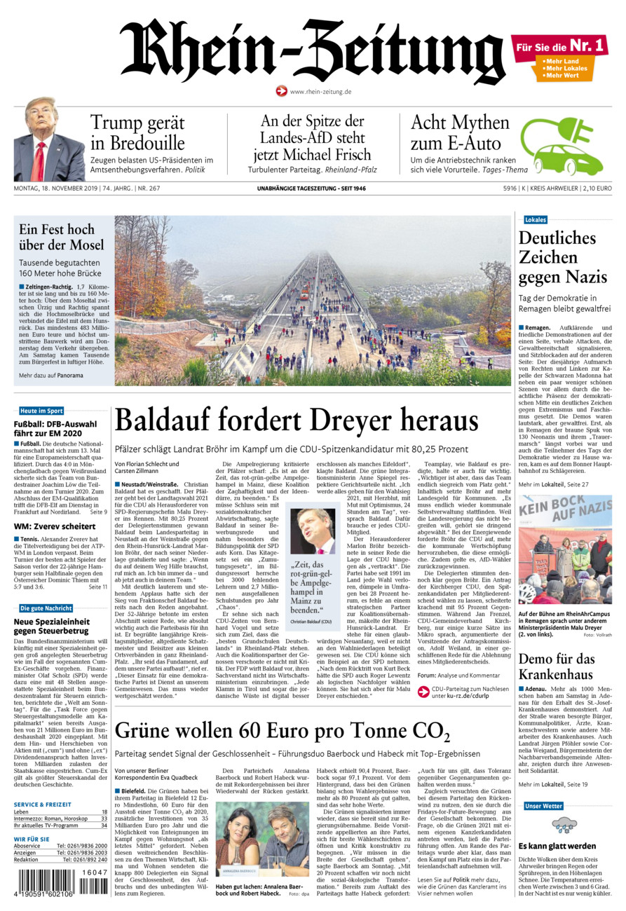 Rhein-Zeitung Kreis Ahrweiler vom Montag, 18.11.2019