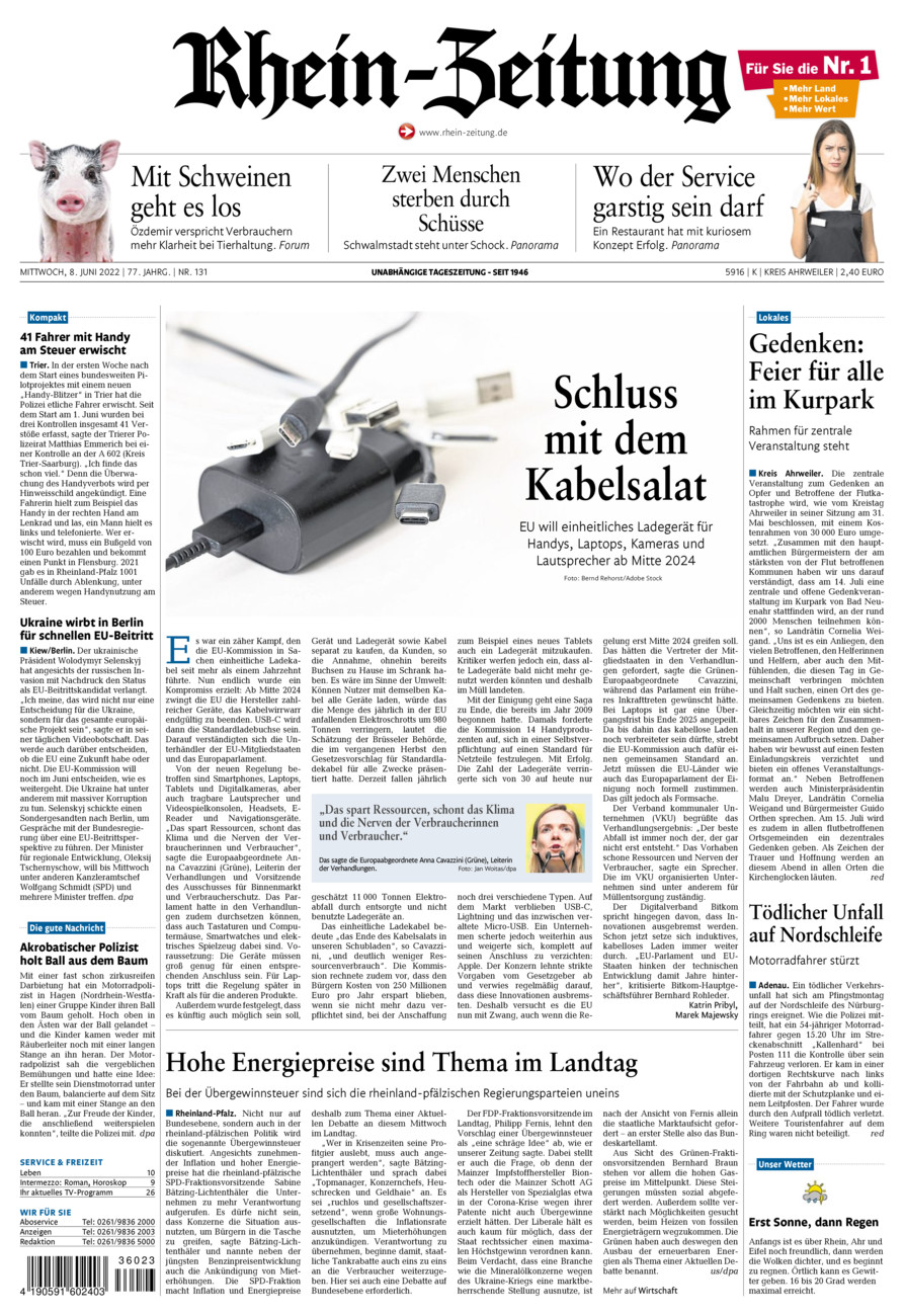 Rhein-Zeitung Kreis Ahrweiler vom Mittwoch, 08.06.2022