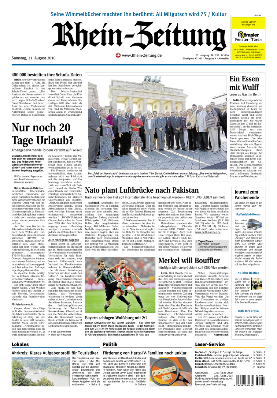 Rhein-Zeitung Kreis Ahrweiler vom Samstag, 21.08.2010