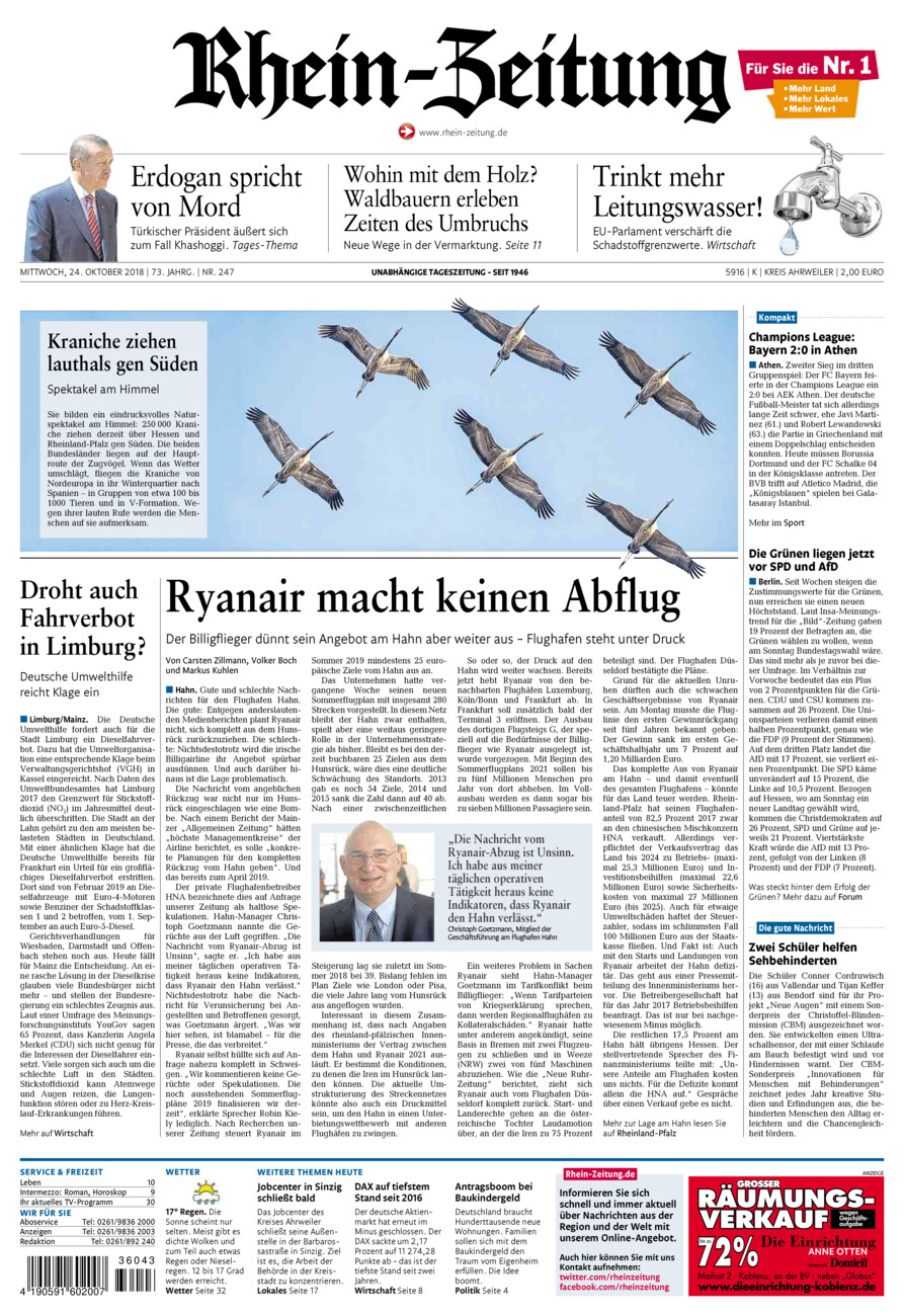 Rhein-Zeitung Kreis Ahrweiler vom Mittwoch, 24.10.2018