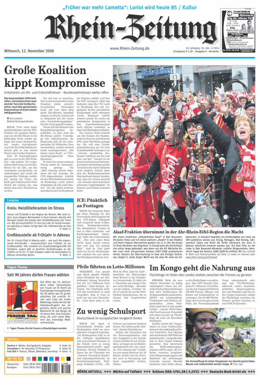 Rhein-Zeitung Kreis Ahrweiler vom Mittwoch, 12.11.2008