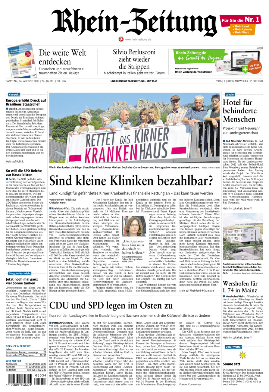 Rhein-Zeitung Kreis Ahrweiler vom Samstag, 24.08.2019