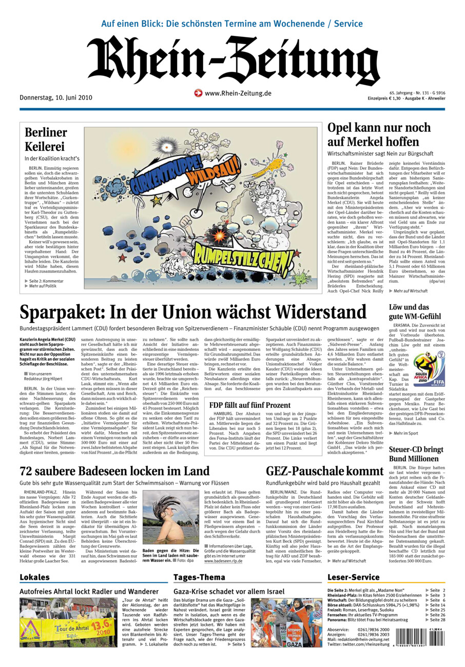Rhein-Zeitung Kreis Ahrweiler vom Donnerstag, 10.06.2010