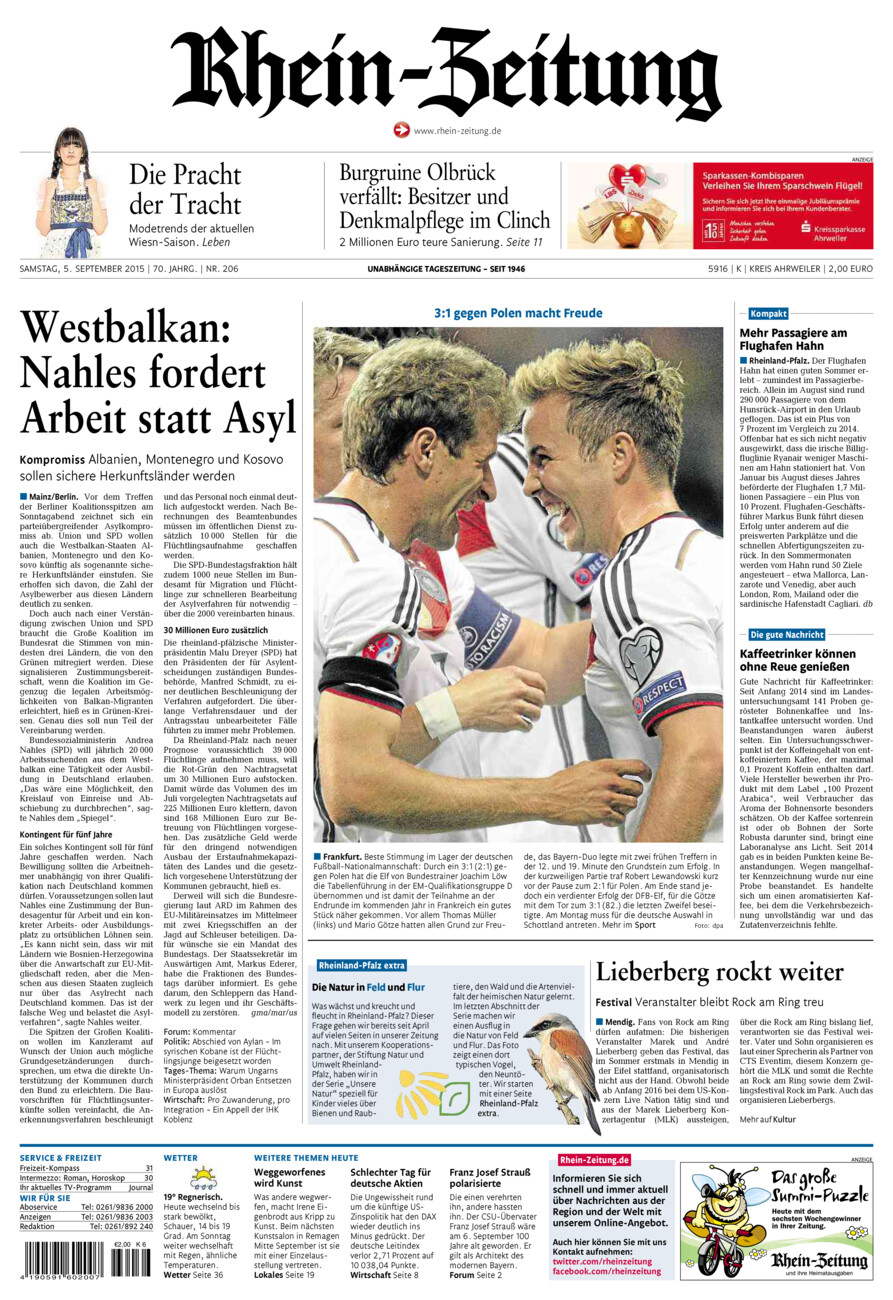 Rhein-Zeitung Kreis Ahrweiler vom Samstag, 05.09.2015