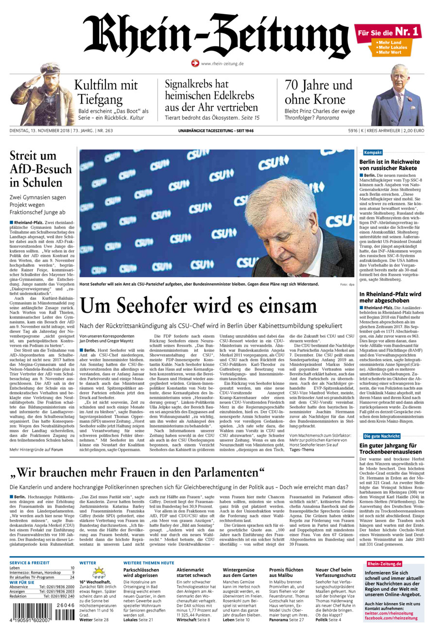 Rhein-Zeitung Kreis Ahrweiler vom Dienstag, 13.11.2018