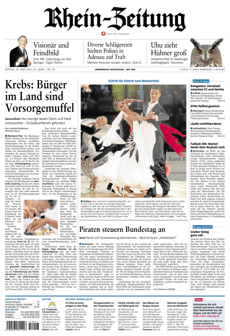 Rhein-Zeitung Kreis Ahrweiler vom Montag, 30.04.2012