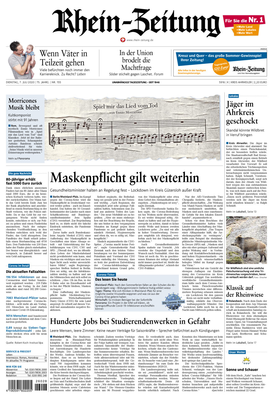 Rhein-Zeitung Kreis Ahrweiler vom Dienstag, 07.07.2020