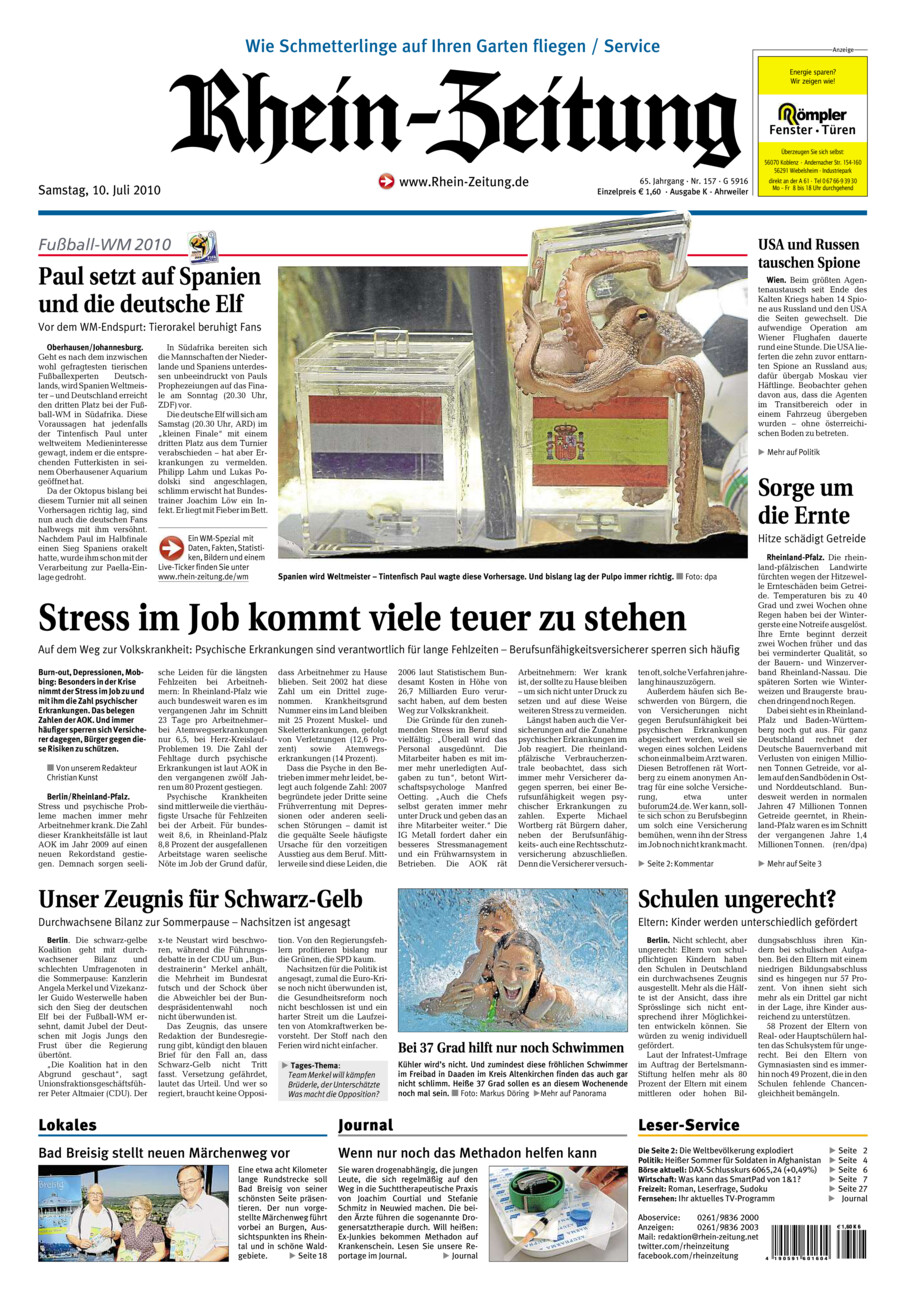 Rhein-Zeitung Kreis Ahrweiler vom Samstag, 10.07.2010