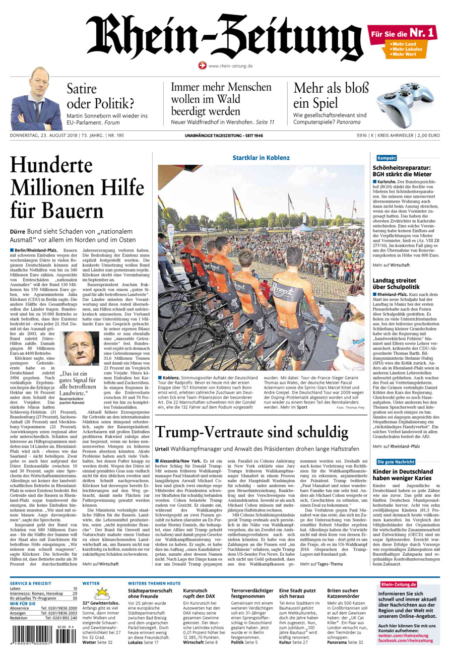 Rhein-Zeitung Kreis Ahrweiler vom Donnerstag, 23.08.2018