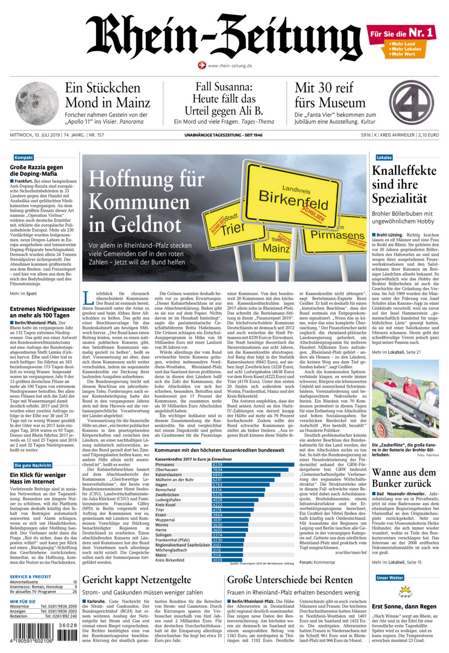 Rhein-Zeitung Kreis Ahrweiler vom Mittwoch, 10.07.2019