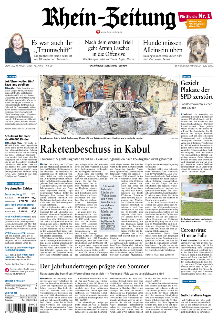 Rhein-Zeitung Kreis Ahrweiler vom Dienstag, 31.08.2021