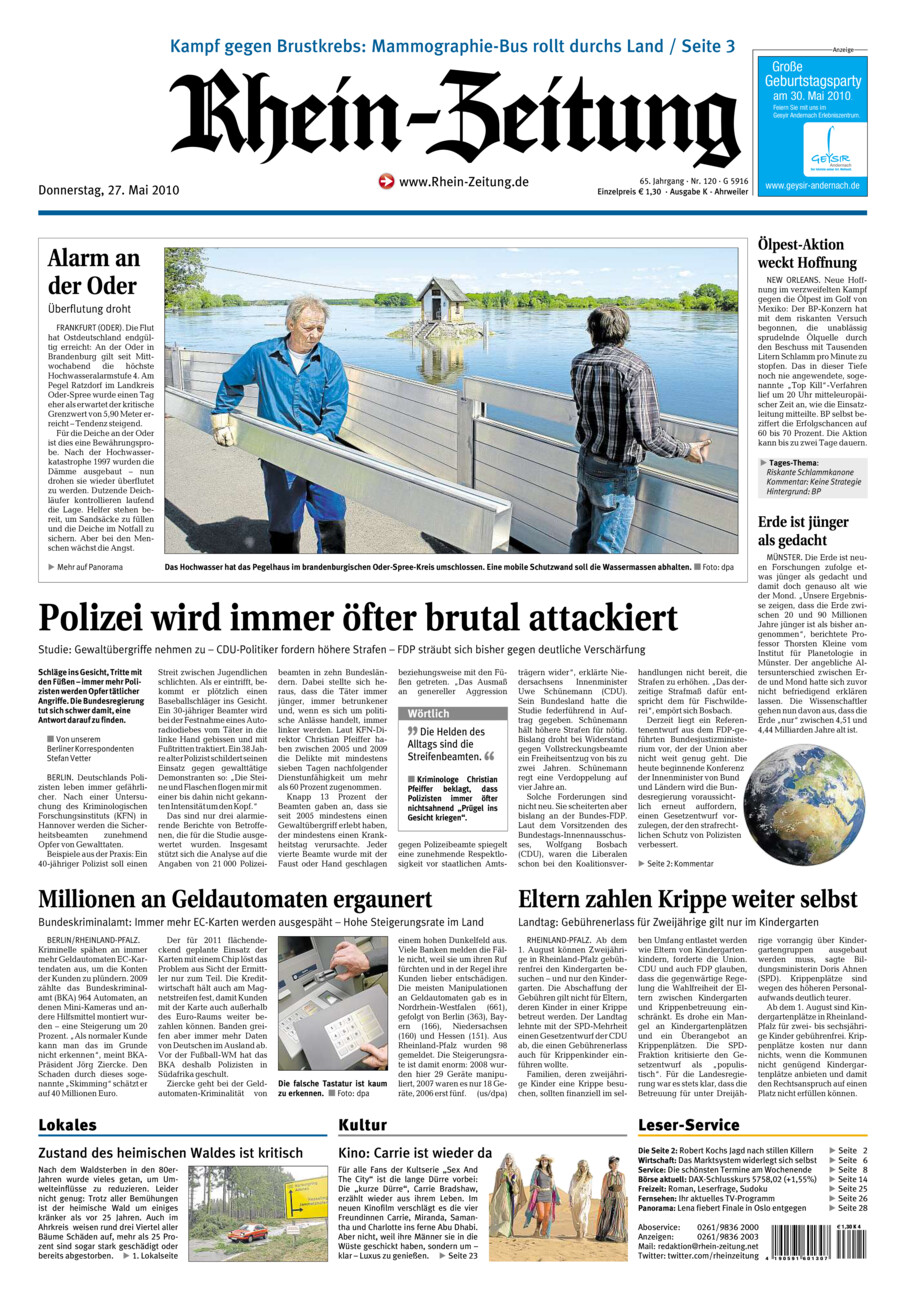 Rhein-Zeitung Kreis Ahrweiler vom Donnerstag, 27.05.2010