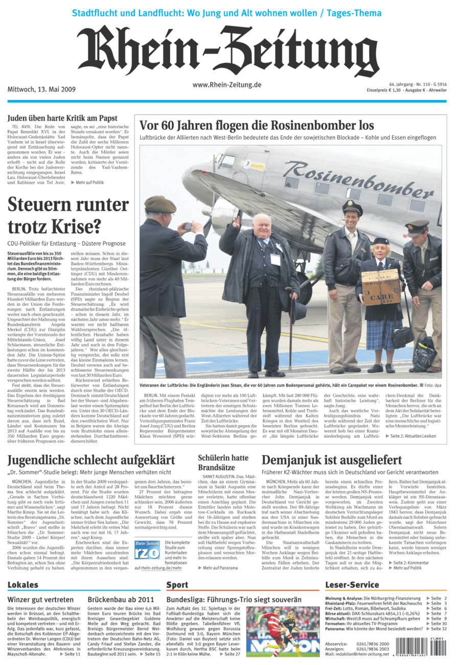 Rhein-Zeitung Kreis Ahrweiler vom Mittwoch, 13.05.2009