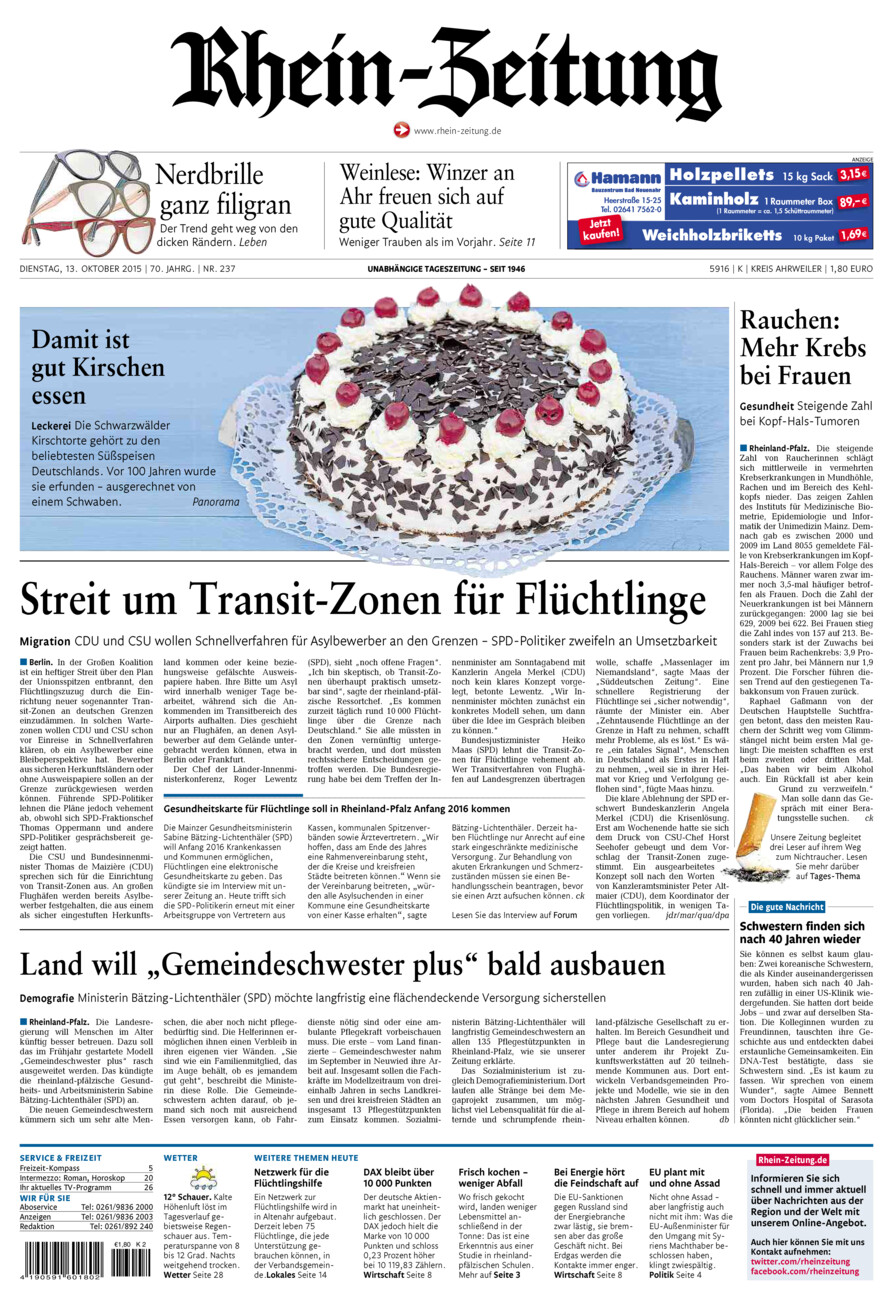 Rhein-Zeitung Kreis Ahrweiler vom Dienstag, 13.10.2015