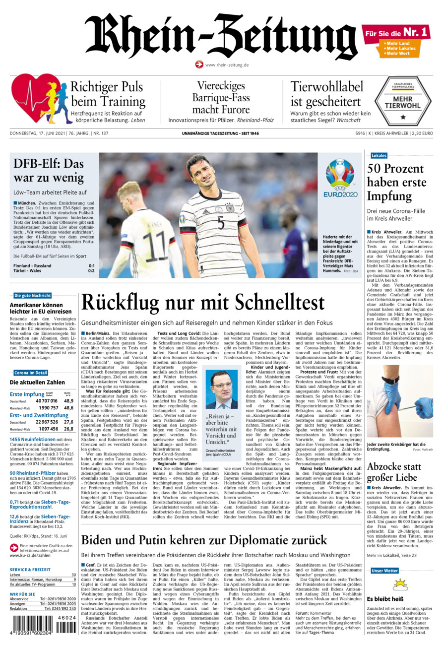Rhein-Zeitung Kreis Ahrweiler vom Donnerstag, 17.06.2021