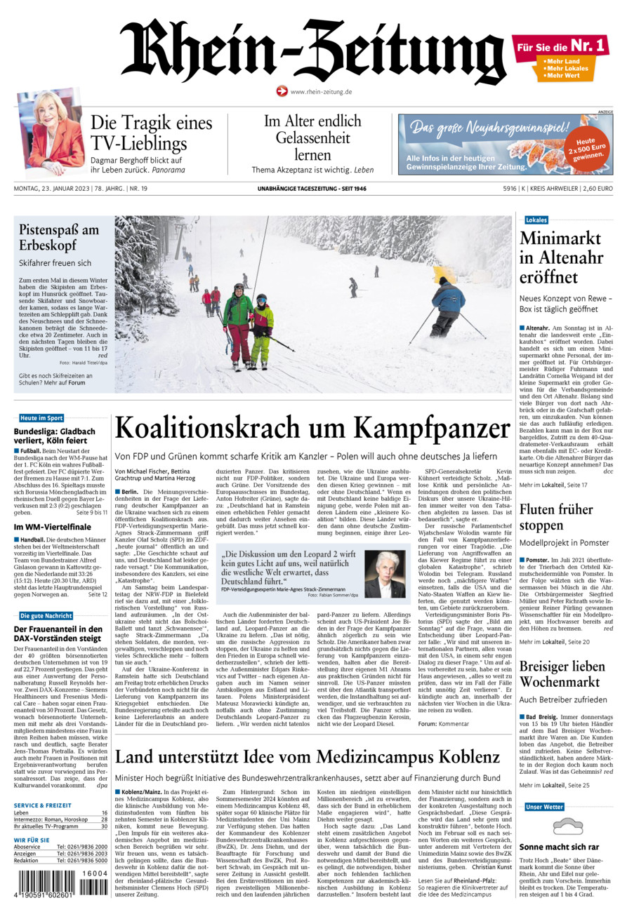 Rhein-Zeitung Kreis Ahrweiler vom Montag, 23.01.2023