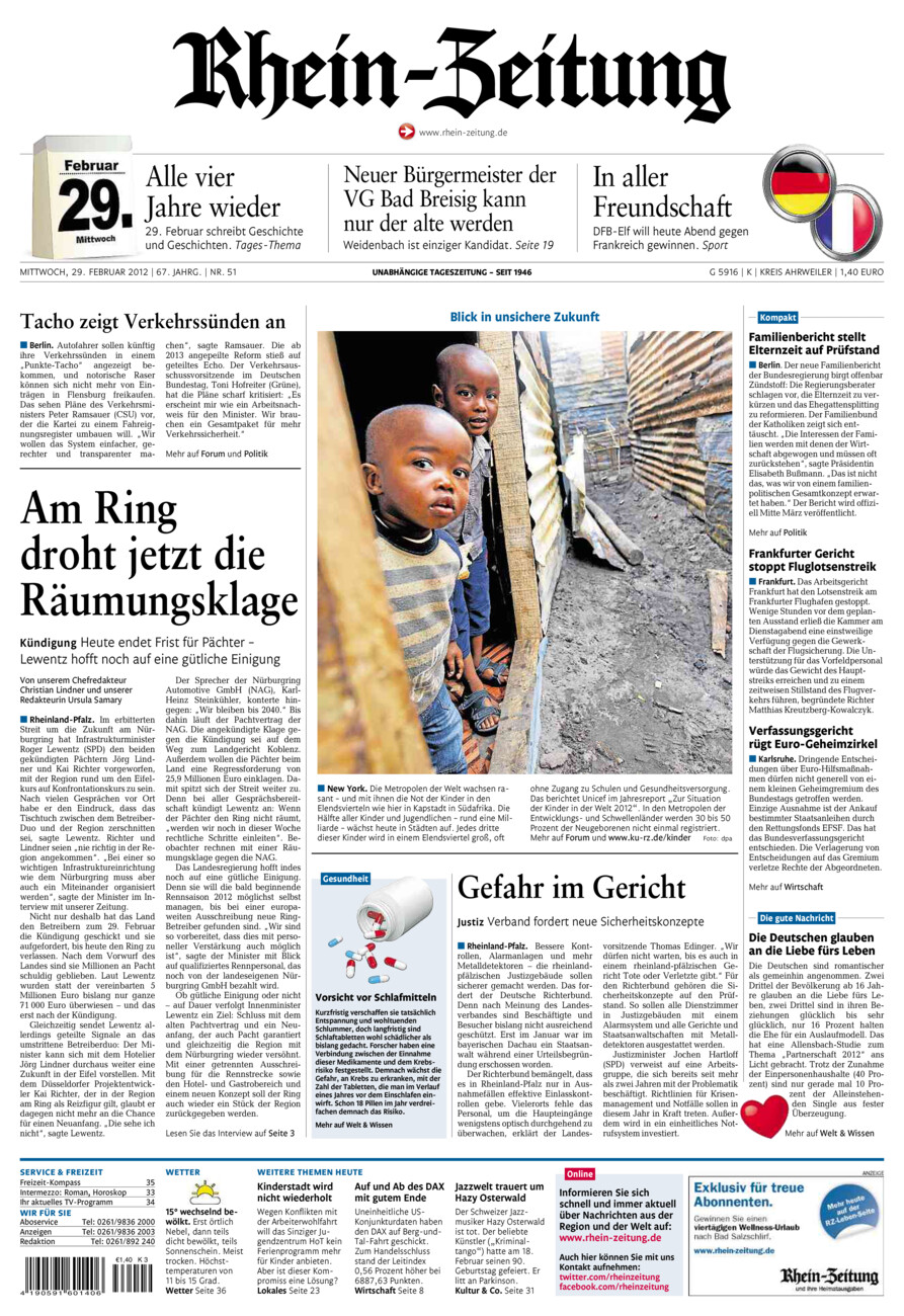 Rhein-Zeitung Kreis Ahrweiler vom Mittwoch, 29.02.2012