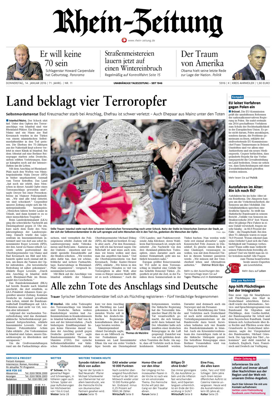 Rhein-Zeitung Kreis Ahrweiler vom Donnerstag, 14.01.2016