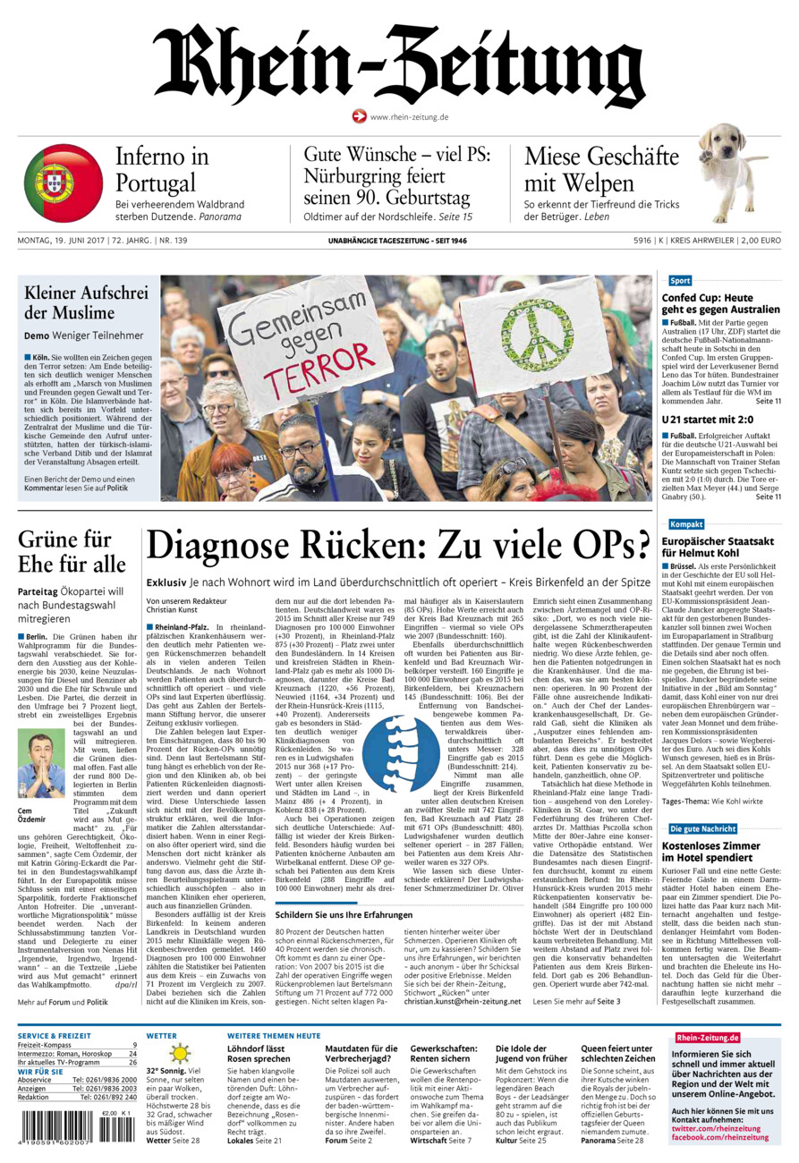 Rhein-Zeitung Kreis Ahrweiler vom Montag, 19.06.2017