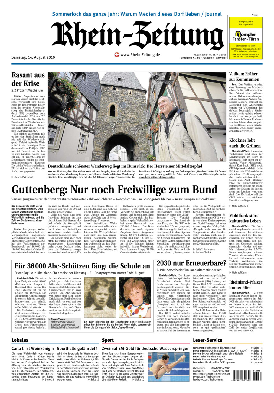 Rhein-Zeitung Kreis Ahrweiler vom Samstag, 14.08.2010