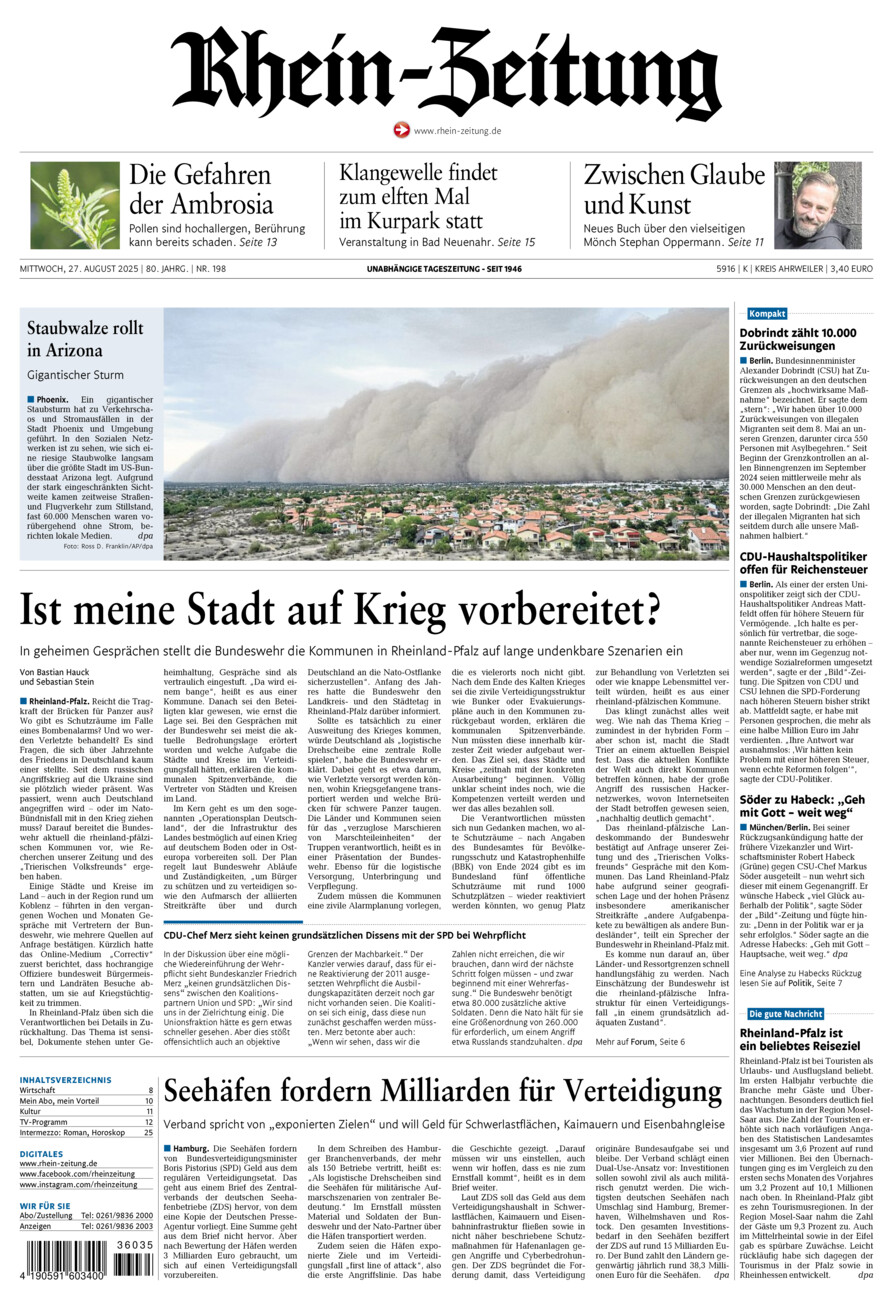 Rhein-Zeitung Kreis Ahrweiler vom Mittwoch, 27.08.2025