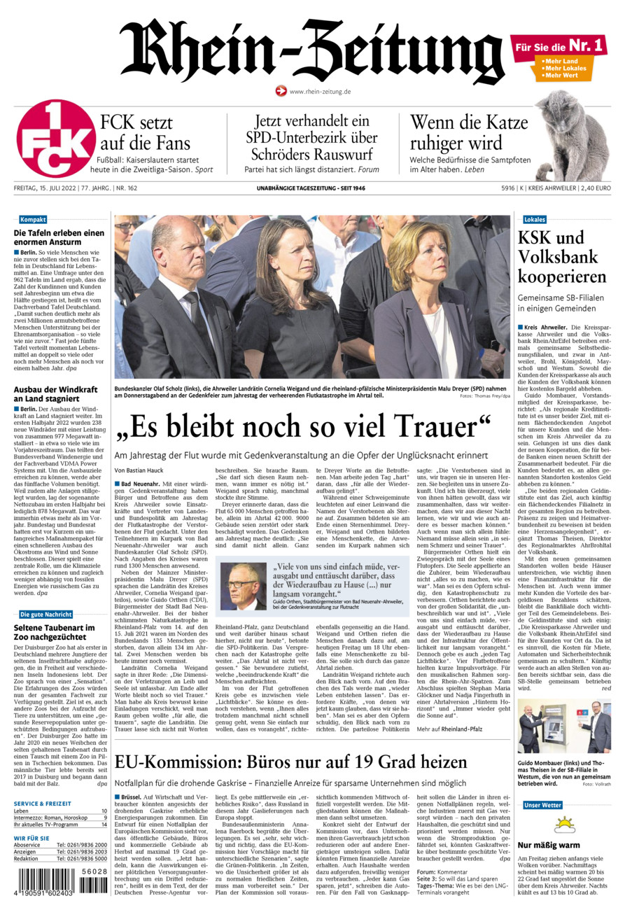 Rhein-Zeitung Kreis Ahrweiler vom Freitag, 15.07.2022