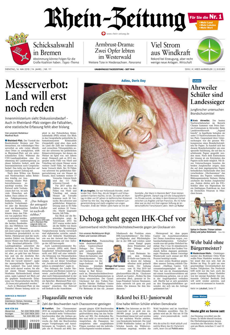 Rhein-Zeitung Kreis Ahrweiler vom Dienstag, 14.05.2019