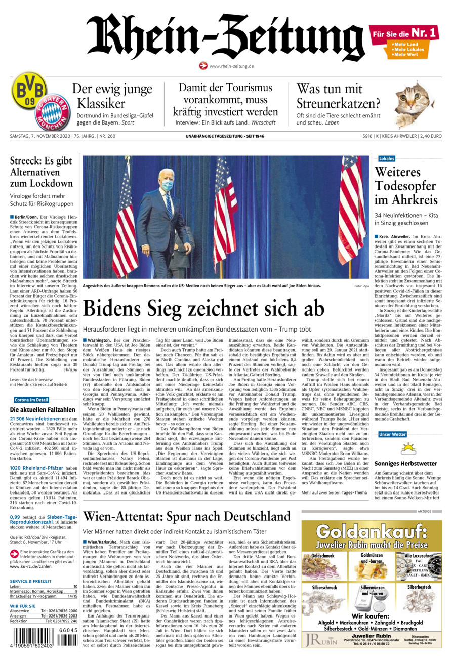 Rhein-Zeitung Kreis Ahrweiler vom Samstag, 07.11.2020