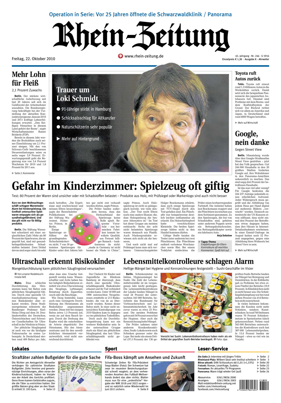 Rhein-Zeitung Kreis Ahrweiler vom Freitag, 22.10.2010